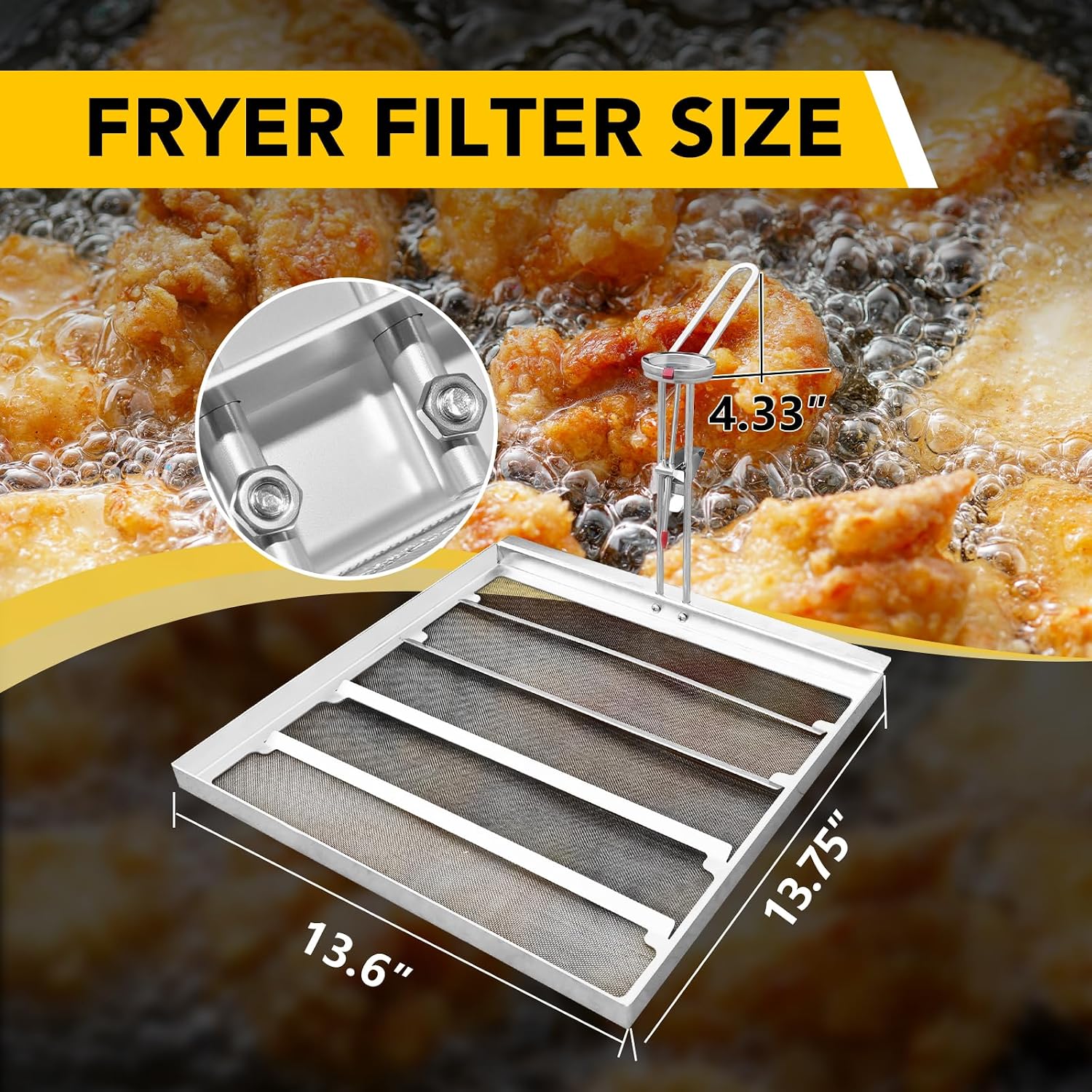 Commercial Deep Fryer Filter Skimmer Basket (13.75" x 13.6") – Stainless Steel Mesh Strain